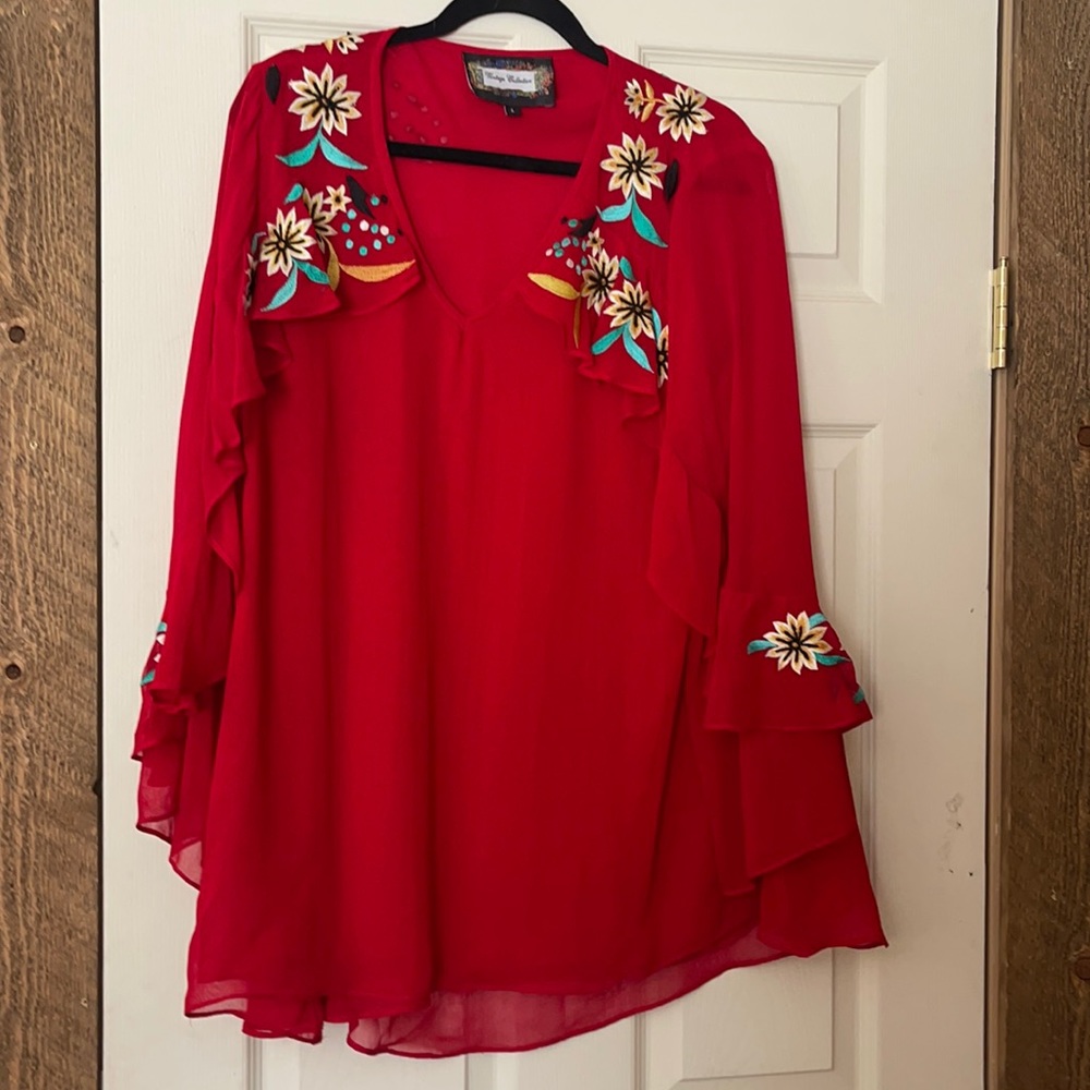 Vintage Collection Red flowing long blouse or dress